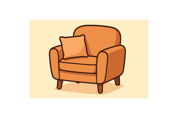 Flat vector illustration of cozy armchair with pillow soft rounded shapes clean outline warm home decor style