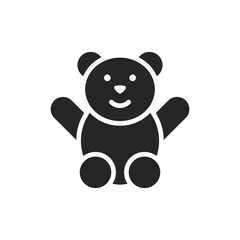 Teddy bear black and white icon. Simple vector silhouette illustration of a classic toy animal.