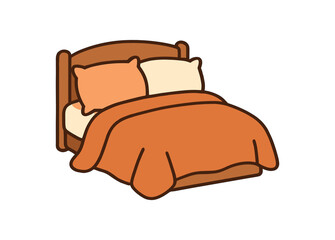 Flat vector illustration of cozy bed with pillows and blanket soft rounded silhouette clean outline warm home decor style