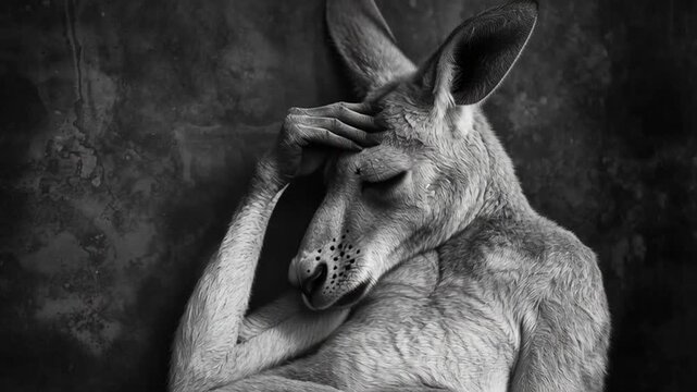 Pensive Kangaroo in Monochrome