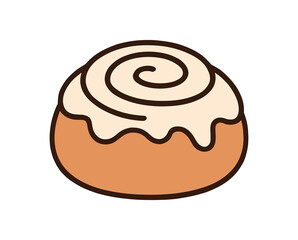 Flat vector illustration of cinnamon roll with swirl icing soft rounded forms clean outline cozy food style