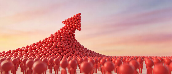 A group of red figures forming an upward arrow shape