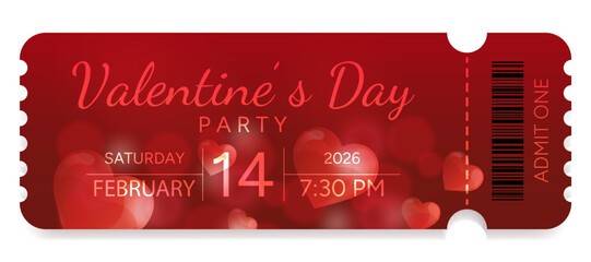 A romantic Valentine's Day ticket on a red background