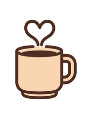 Flat vector illustration of coffee mug with heart steam soft rounded silhouettes clean outline cozy food style