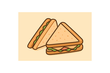 Flat vector illustration of sandwich triangle halves soft rounded silhouettes clean outline cozy food style