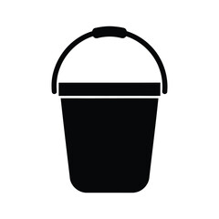 Simple black and white illustration of a plastic bucket with handle