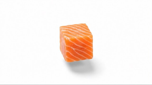 Vibrant Raw Salmon Cube: Clean, Isometric Studio Food Shot