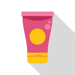 Pink cosmetic tube holding cream, lotion, or sunblock in a flat design style