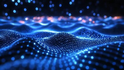 Interconnected blue glowing network forming abstract waves that visualize data flow, cloud computing and intelligent systems linking information across digital landscapes - Powered by Adobe