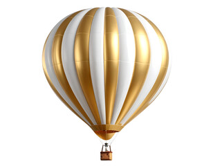 Obraz premium Elegant Gold and White Striped Hot Air Balloon Floating Transparent Background.
