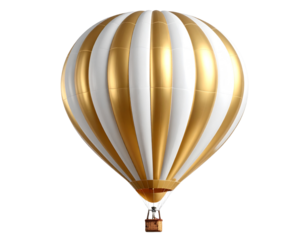  Elegant Gold and White Striped Hot Air Balloon Floating Transparent Background.