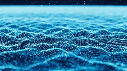 Abstract Blue Digital Wave Particles Creating a Futuristic Technology Landscape or Data Flow Representation with Glowing Light Elements and Dynamic Motion
