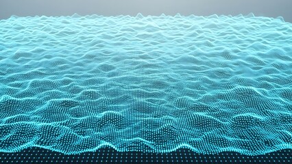 Abstract futuristic blue digital wave pattern with glowing particles and binary code background