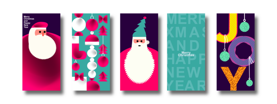 vector illustration of an abstract background with colorful elements, A vibrant collection of five modern Christmas-themed banners featuring abstract designs. Each banner showcases festive elements - Powered by Adobe
