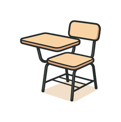 Fototapeta premium Flat vector illustration of classroom chair and desk combo minimal shape soft rounded shapes clean outline back to school cozy study style