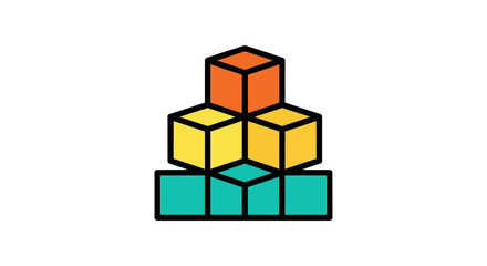 Obraz premium colorful geometric cubes stack icon abstract isometric building blocks arranged in pyramid shape on white background for logo or infographic