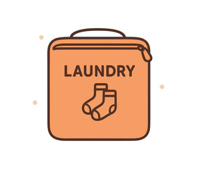 Flat vector illustration of travel laundry pouch with tiny socks icon soft rounded shapes clean outline cozy travel essentials style