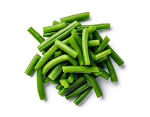 View that is chopped  White Background with Realistically Cut Green Beans
