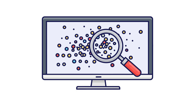 data analysis magnifying glass examining scatter plot on computer monitor screen concept illustration for big data analytics and research