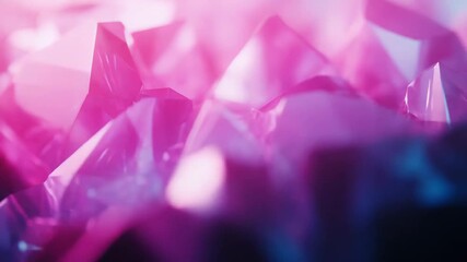 Abstract background showing many shining crystal facets reflecting vibrant purple, pink, and blue light, creating a sparkling and luxurious geometric surface with depth - Powered by Adobe