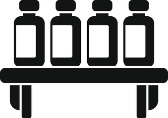 Four unlabeled bottles storing products on a simple shelf displaying storage and organization