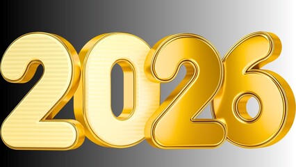 Bold 3D Gold 2026 Numbers with Striped Texture on Gradient Background