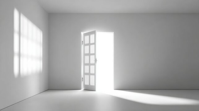 Open Doorway in White Interior Shows Transition and Opportunity for Fresh Start With Large Walls for Creative Expression