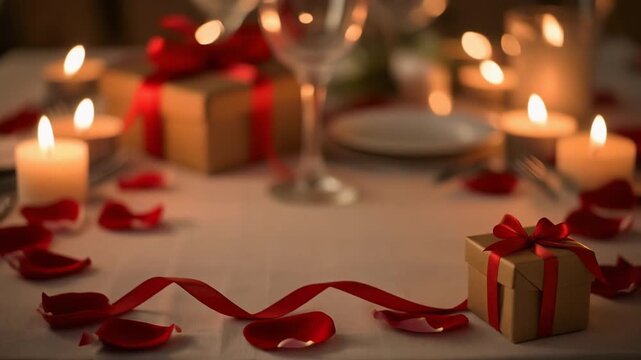 Gift Boxes with Red Ribbon Celebration Scene