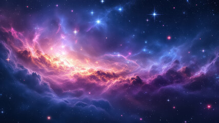Space background with stardust and shining stars. Realistic cosmos and color nebula. Colorful galaxy