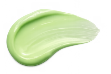 Green cosmetic cream smear swatch with smooth gel texture. Beauty and skincare product application blending smoothly