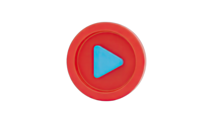 Red Circular Play Button Icon with Cyan Triangle Arrow Symbol on Transparent Background 3D Render