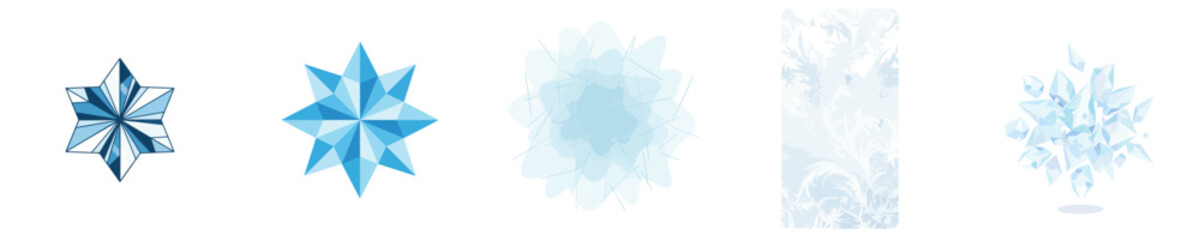 Frost Texture and Ice Crystal Shapes, winter theme. Vector, minimalist, illustration, icon set.