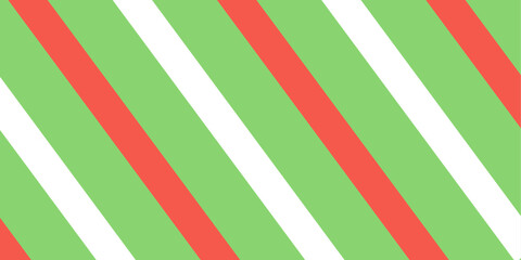 Striped background with diagonal straight red green white pastel colour combination stripes. Xmas stripes. Background stripes christmas colour editable in vector printable