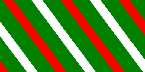 Striped background with diagonal straight red green white colour combination stripes. Xmas stripes. Background stripes christmas colour editable in vector printable