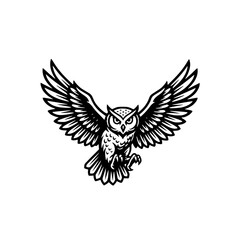 Fototapeta premium ​Majestic Owl Line Art. Black and White Vector Icon for Logo, Wisdom Mascot, Night Predator Symbol, Detailed Feathers, or Educational/Stealth Branding generative ao 