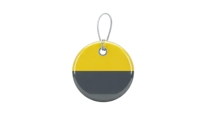 Round Tag with Yellow and Gray Color Scheme on White Background