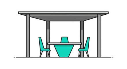 modern outdoor dining table and chairs under minimalist pergola flat vector illustration for backyard patio terrace garden design