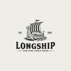 Viking Dragon Ship Logo Vintage.