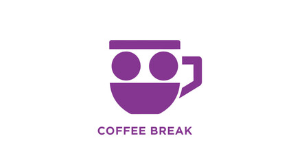Simple purple icon of a cup, "coffee break" text