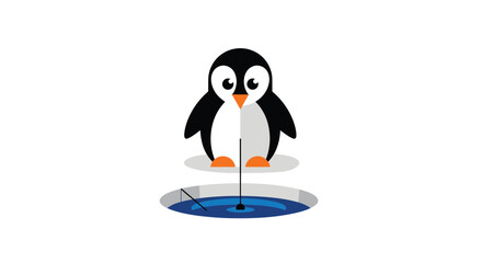 Cartoon penguin fishing