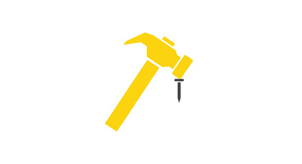 Yellow stylized hammer hitting a nail