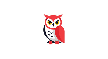 Cartoon owl with red feathers, yellow eyes, and a stern look