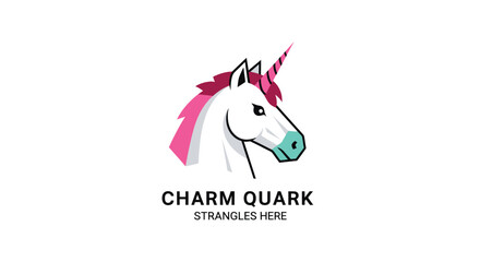 Minimalist unicorn logo pink mane, turquoise snout, striped horn