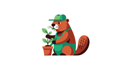 Beaver gardener holds plant