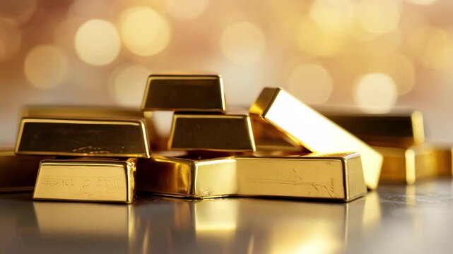 Stack of Shiny Gold Bars with Soft Bokeh Background gold bullion precious metal