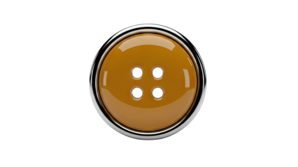 Shiny Brown Button with Silver Rim on White Background