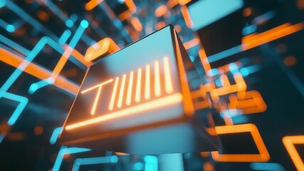 Abstract network of glowing orange and blue lines and cubes representing data flow, digital communication, and future technology transforming cyberspace with interconnected information - Powered by Adobe