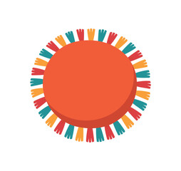 Obraz premium Flat vector illustration of colorful decorative pillow with vivid fringe edges rounded form minimal details