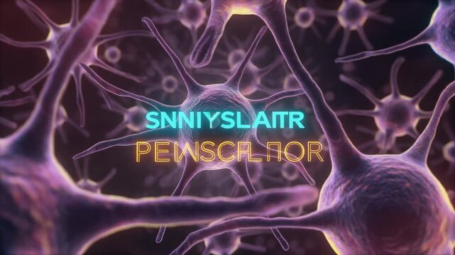 Animated neurons and text about interneuron nitrosylation signaling
