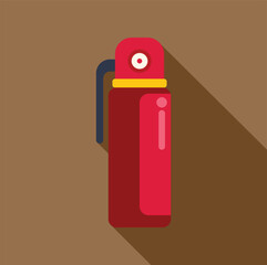 Red thermos flask icon creating a long shadow on a brown background